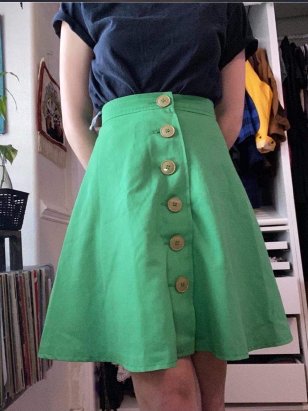 VINTAGE GREEN A-LINE BUTTON UP SKIRT